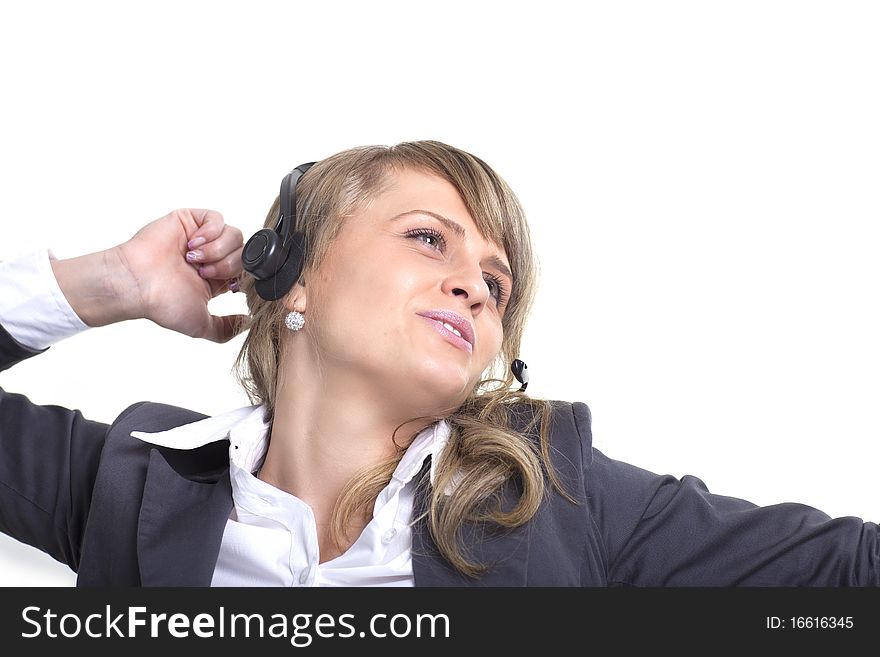 Young attractive Women with a Headset working as Call Center Agent.