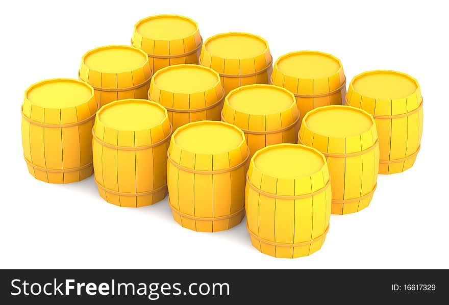 Yellow barrels isolated on white background