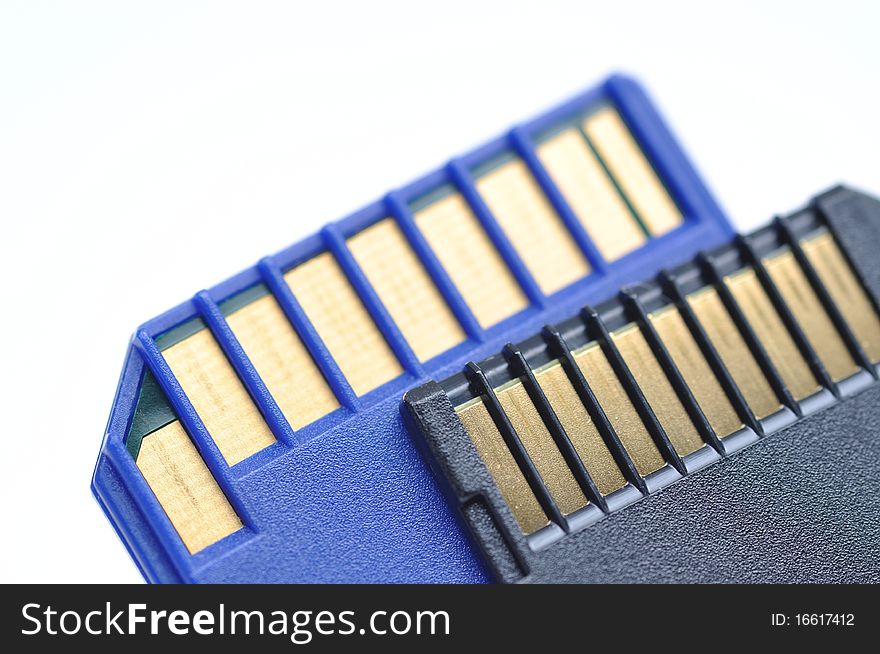Close-up memory cards on white