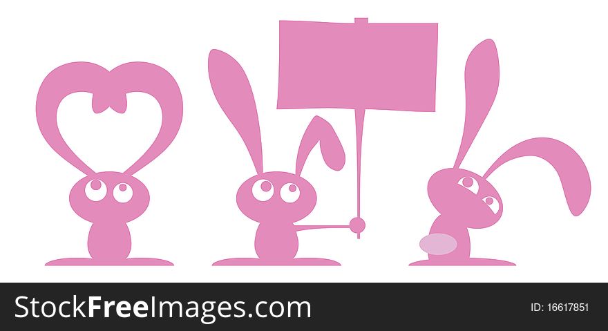 Three small pink rabbit