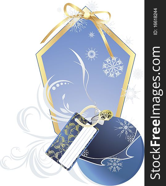Christmas ball with holiday card. Illustration