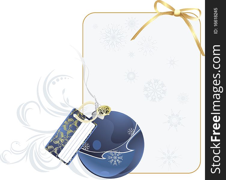 Christmas blue ball with holiday card