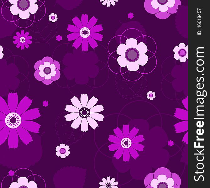 The seamless violet flowers pattern. Vector background.