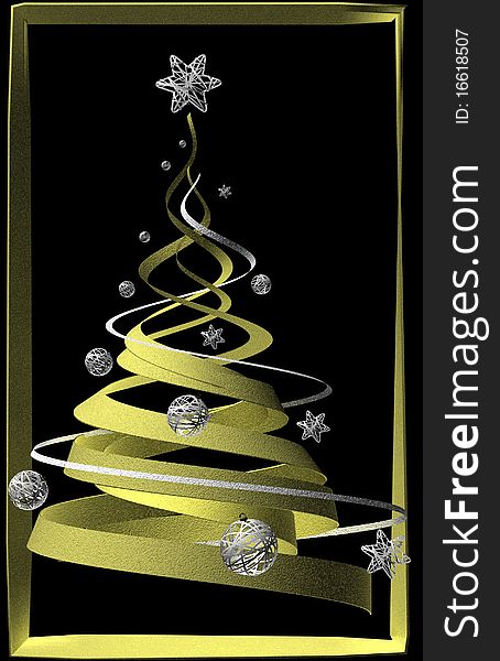 Stylish golden decorated Christmas tree on the black background