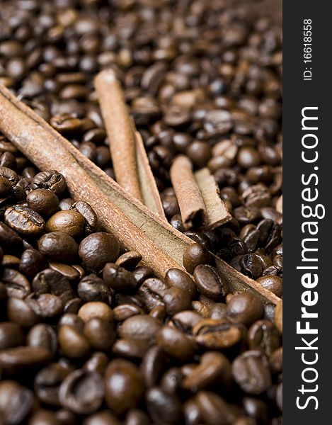 Coffee beans with cinnamon