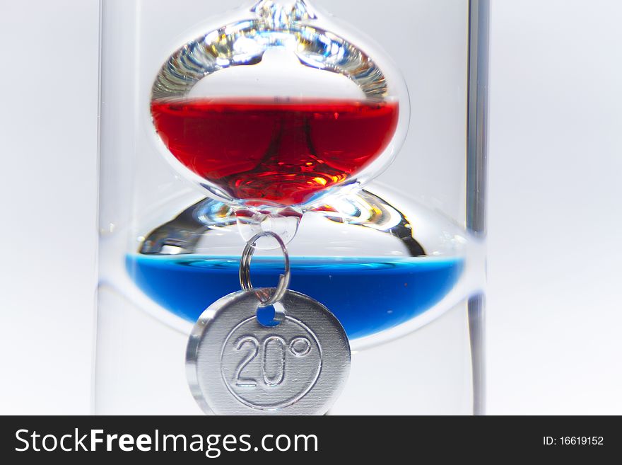 Red and blue balls of a galileo thermometer