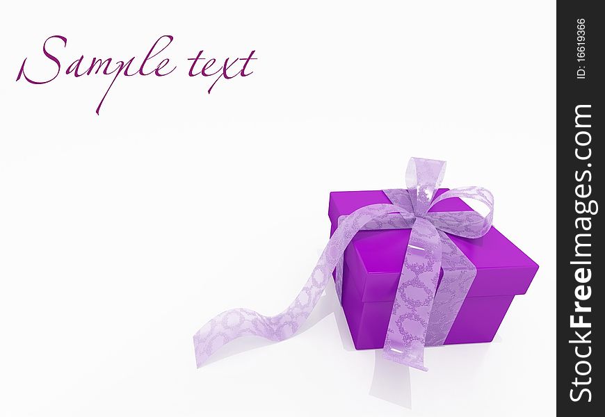 Violet box with present on white background.