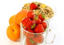Strawberry In Glass And Muesli Isolated On White Stock Photos Strawberry In Glass And Muesli Isolated On White Stock Photos