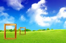 Frame Against Blue Sky And Green Grass Stock Image Frame Against Blue Sky And Green Grass Stock Image