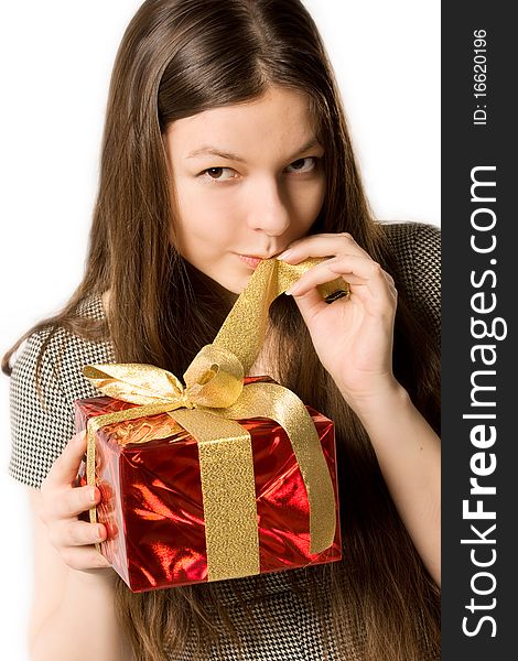 Woman, holding present