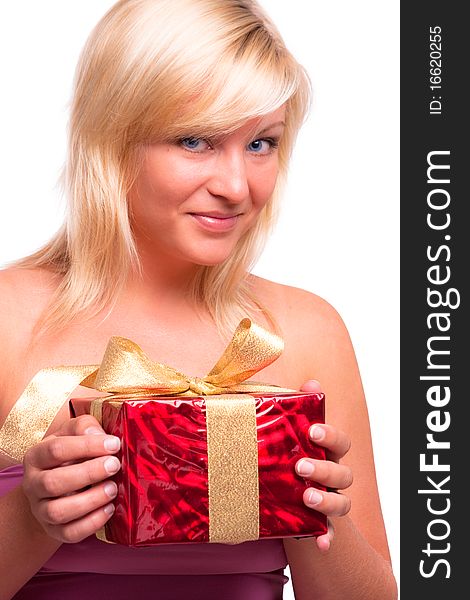 Pretty Blonde With Red Giftbox