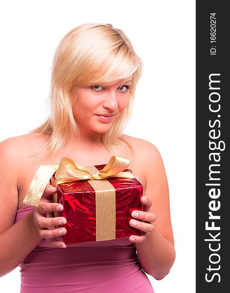 Pretty Blonde With Red Giftbox