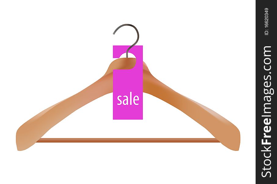 Wooden coat hanger and sale tag illustration