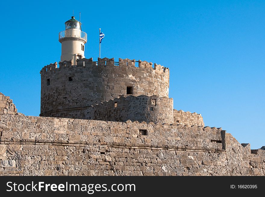 Lighthouse at Rhodes island's Harbour