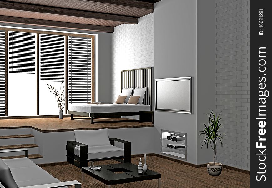 Modern interior of living room 3D