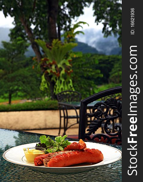 Grilled German Sausage With Beautiful Scenic