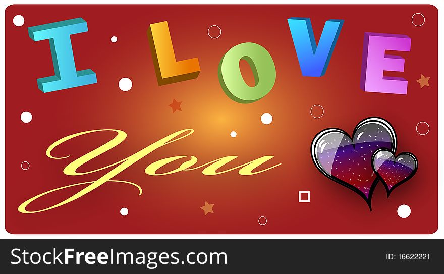 Colourful I Love you card with heart shpes.