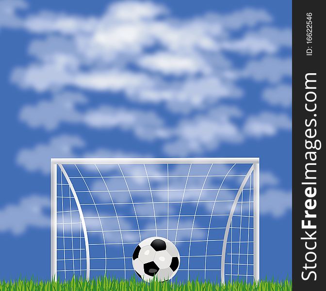 Soccer gates with ball on background blue sky with cloud. Soccer gates with ball on background blue sky with cloud