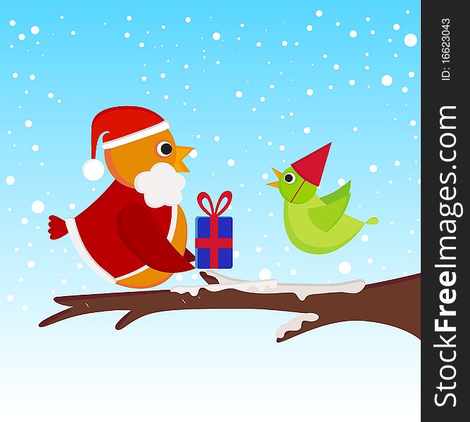 Christmas bird with gift illustration vector