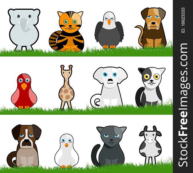 Set of cute animals illustration vector