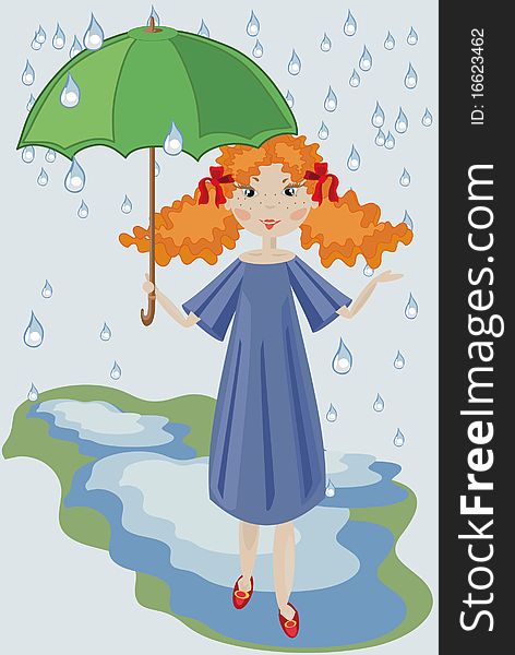 Girl in the blue dress, with umbrella under the rain. Girl in the blue dress, with umbrella under the rain.