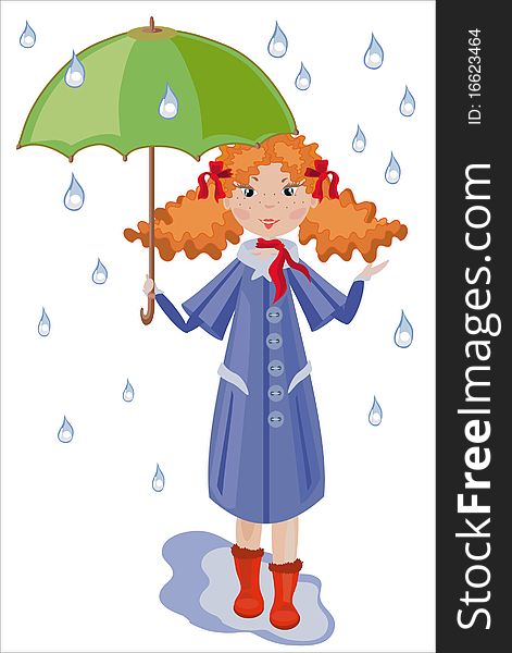 Girl in the blue coat, with umbrella under the rain. Girl in the blue coat, with umbrella under the rain.