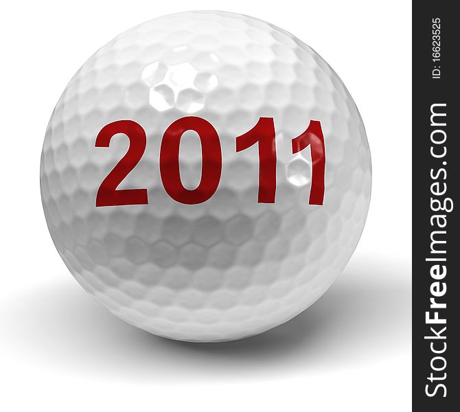 Single golf ball with year 2011 on a white background. Single golf ball with year 2011 on a white background