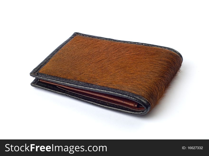 Bull leather wallet on white.