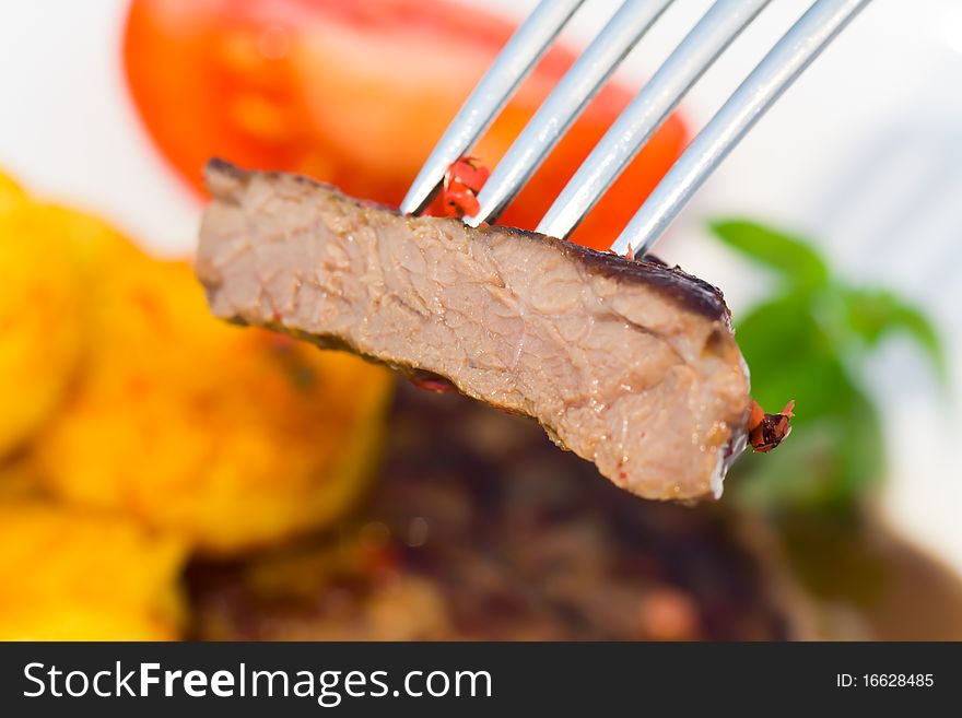 Tasty Steak with deep fried Potato