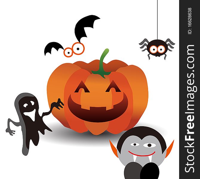 Funny Halloween characters in orange, black and white color