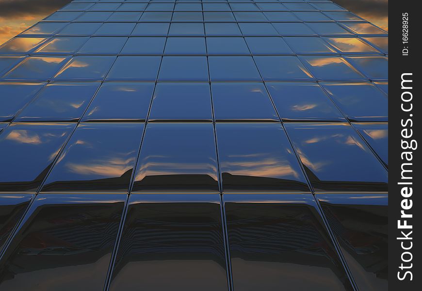 Abstract metal wall against cloudy sky