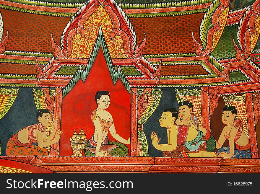 Mural Buddhist temple Thailand Thai Art and Asian art.
