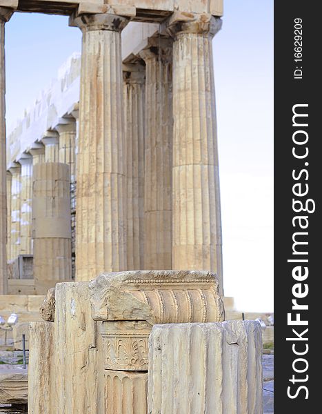 Capitals and columns of Parthenon. Photo