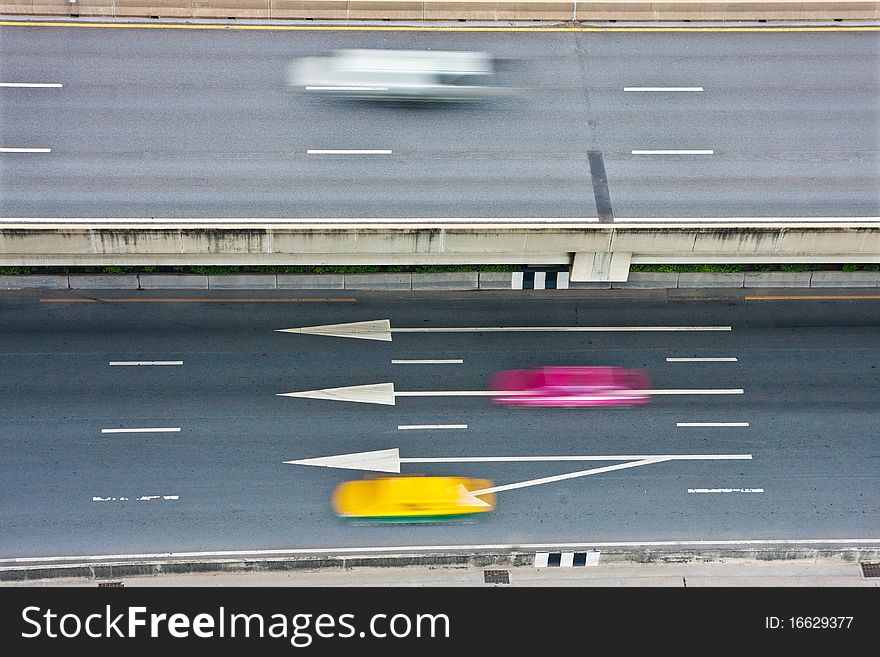 Traffic with motion blur motorway moving, multi-lane