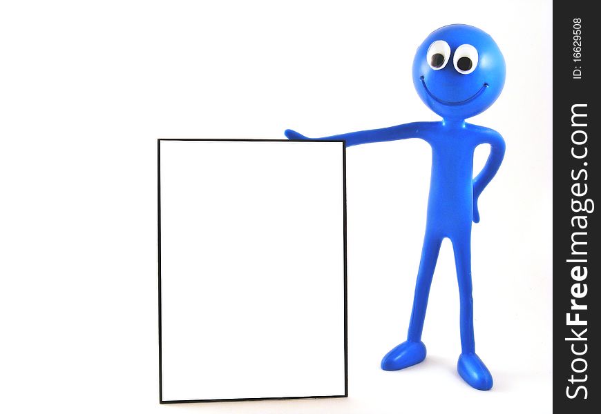 Blue man figure holding advertising board 2