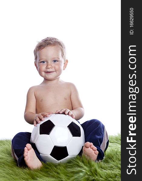 Boy with ball a over white background