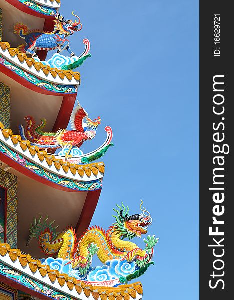 Chinese decoration style on temple roof. Chinese decoration style on temple roof.