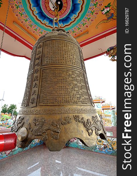 Huge brass bell in chinese temple. Huge brass bell in chinese temple.