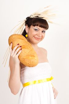 Girl With Bread And Ears Of Wheat Royalty Free Stock Image Girl With Bread And Ears Of Wheat Royalty Free Stock Image