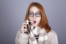Chill Red-haired Girl In Glasses With Spray. Stock Photography Chill Red-haired Girl In Glasses With Spray. Stock Photography