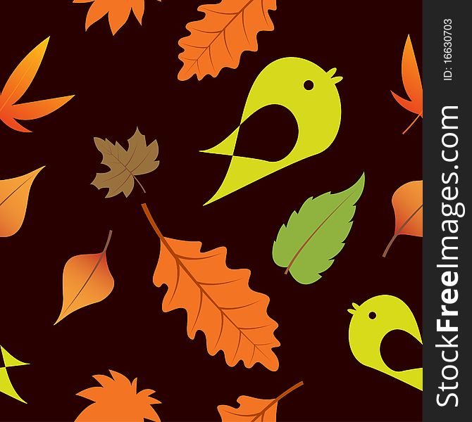 Seamless background with leaves and bird. Seamless background with leaves and bird