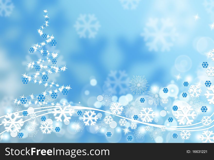Christmas background:fur-tree and snowflakes