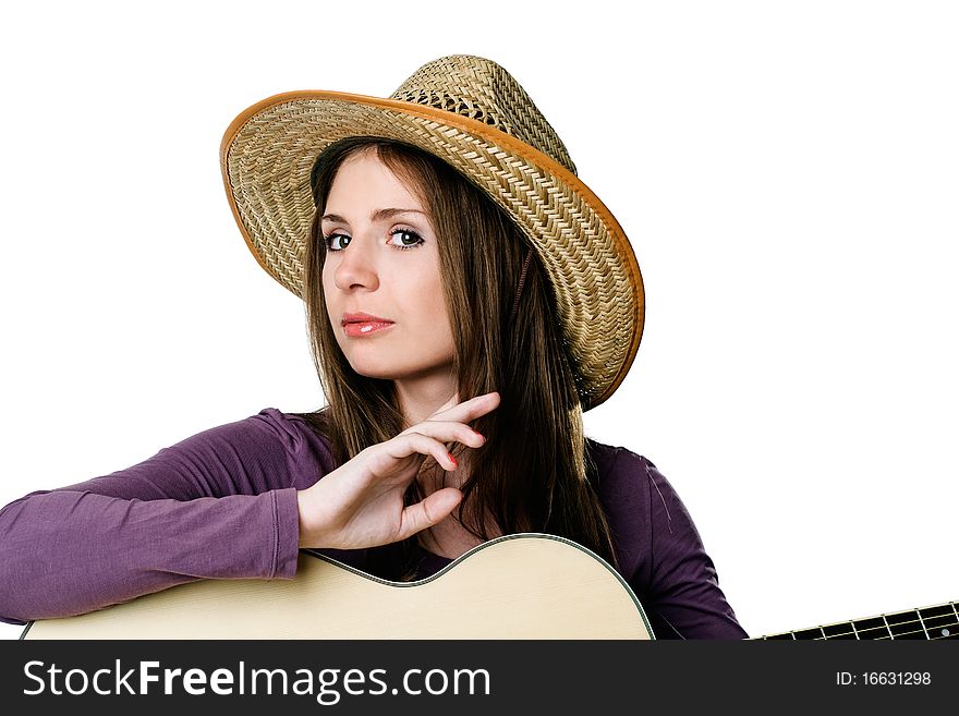 Young girl playing the guitar. isolated on white background. Young girl playing the guitar. isolated on white background