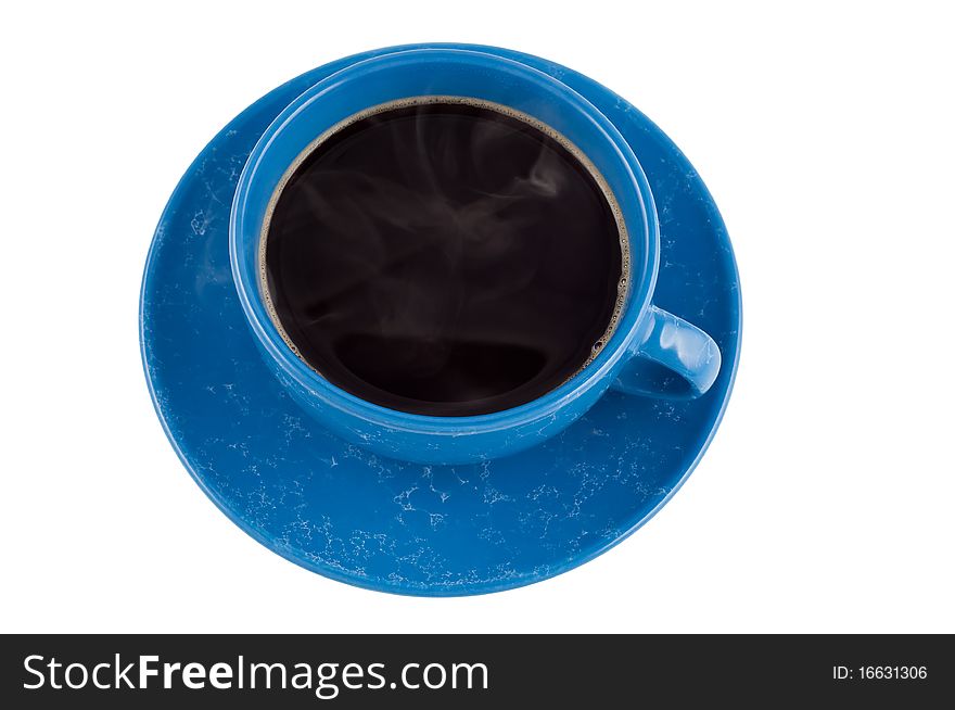 Hot black coffee in cup, isolated on white, top view. Hot black coffee in cup, isolated on white, top view.