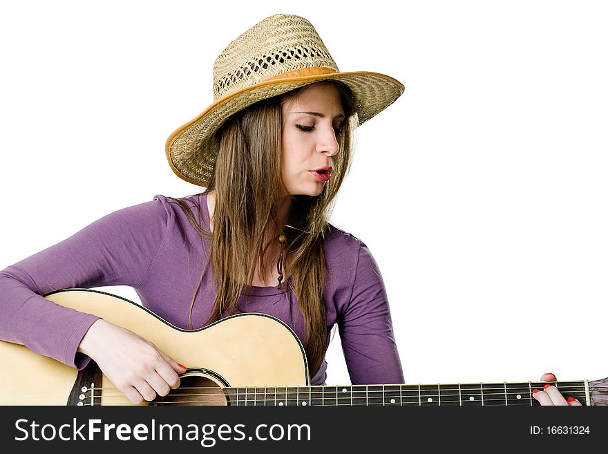 Young girl playing the guitar. isolated on white background. Young girl playing the guitar. isolated on white background