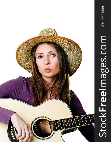 Young girl playing the guitar. isolated on white background. Young girl playing the guitar. isolated on white background