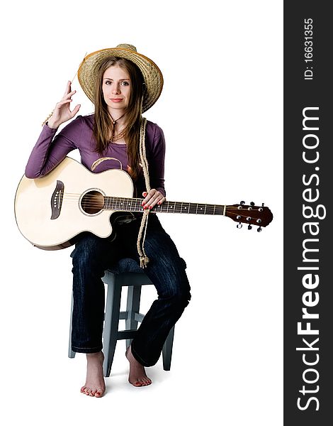 Young girl playing the guitar. isolated on white background. Young girl playing the guitar. isolated on white background