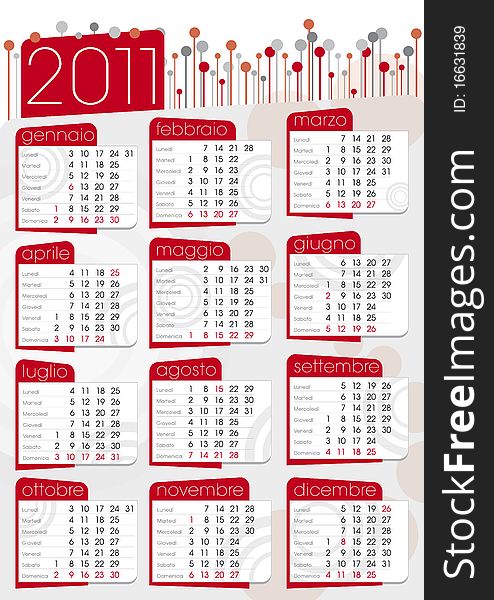 Red 2011 poster graphic calendar in italian. Red 2011 poster graphic calendar in italian