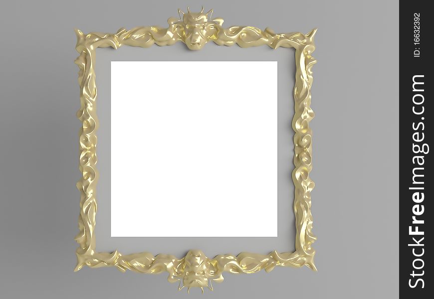 Decorative vintage gold empty wall picture frame insert your own design, isolated, render/illustration. Decorative vintage gold empty wall picture frame insert your own design, isolated, render/illustration