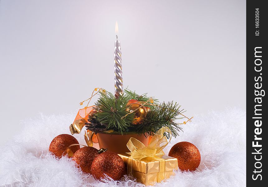 Christmas orange spheres and silver candles